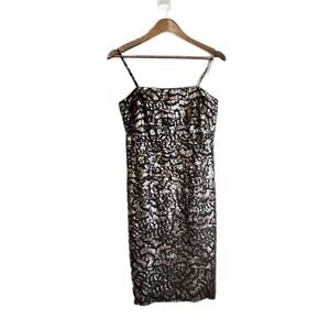 Dressbarn Collection Metallic Gold Silver Crackle Tiered Sheath Dress Size 8